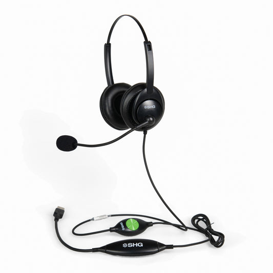 SHG S M5400-BOTH-PTT Binaural Military USB Headset with Push-To-Talk Passive Noise Canceling Mic