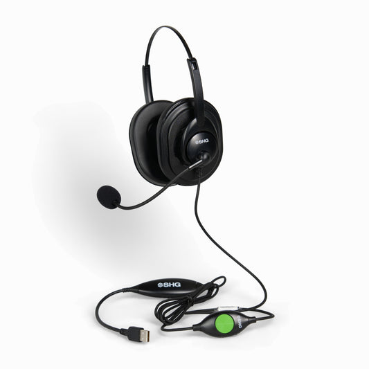 SHG SM5420-BOTH-PTT dual-ear military USB headset with inline push-to-talk switch